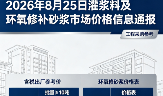 让胡路2026年8月25日灌浆料及环氧修补砂浆市场价格信息通报